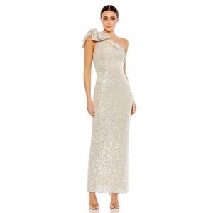 Mac Duggal 11283 NWT SEQUINED BOW ONE SHOULDER COLUMN GOWN